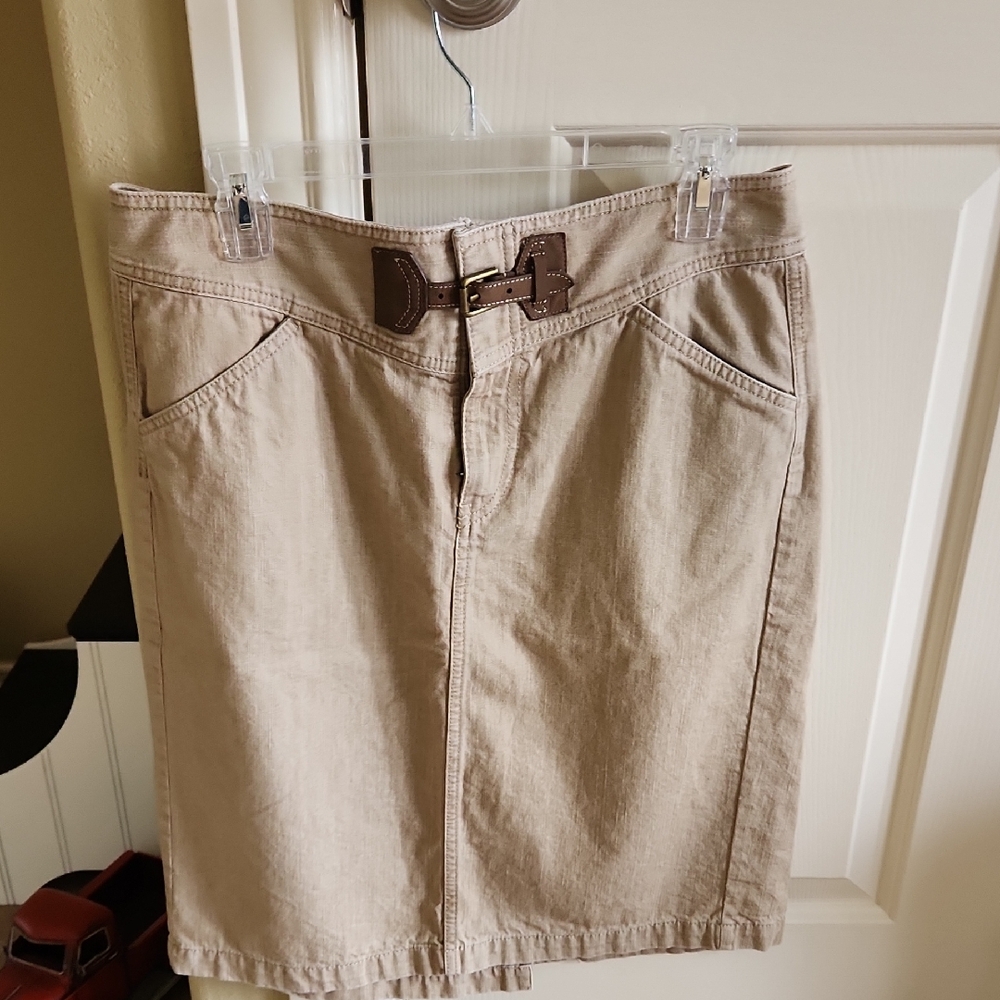 Lauren Ralph Lauren Beige Pencil Skirt with Brown Belt